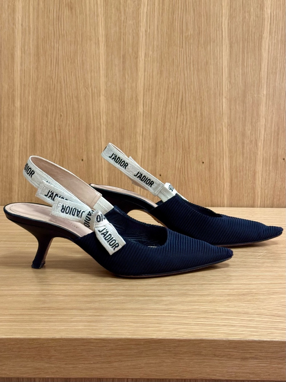 Christian Dior Paris Navy J'Adior Bow Slingback Kitten Heels, EU 37.5 / US 7.5